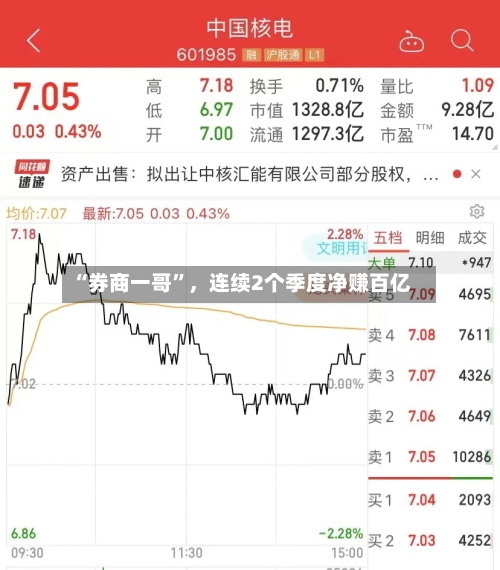 “券商一哥”,连续2个季度净赚百亿
