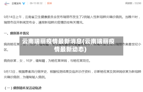 云南瑞丽疫情最新消息(云南瑞丽疫情最新动态)