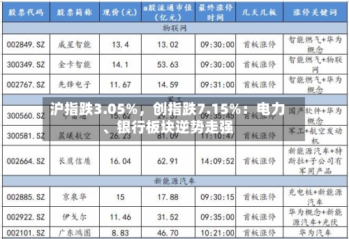 沪指跌3.05%，创指跌7.15%：电力、银行板块逆势走强-第3张图片
