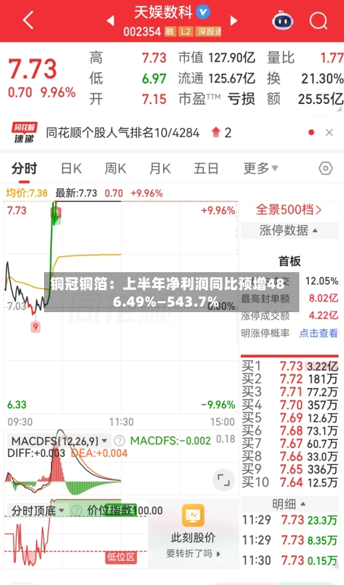 铜冠铜箔:上半年净利润同比预增486.49%—543.7%