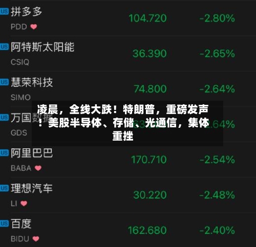 凌晨，全线大跌！特朗普，重磅发声！美股半导体	、存储、光通信	，集体重挫-第3张图片