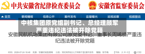 中核集团原党组副书记、总经理顾军严重违纪违法被开除党籍