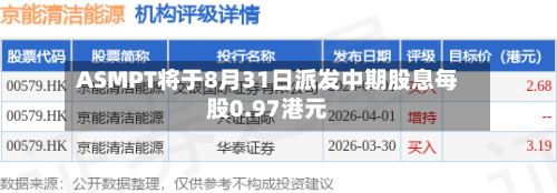 ASMPT将于8月31日派发中期股息每股0.97港元-第1张图片